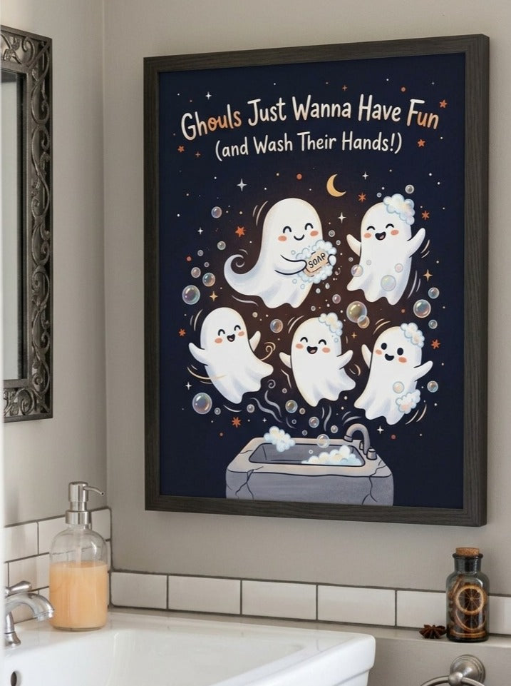 Ghouls Just Wanna Have Fun - Halloween Ghosts Bathroom Poster Print