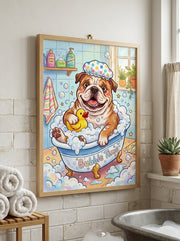 Joyful Bulldog Bubble Bath Art Print