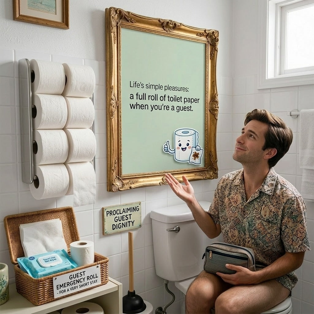 Framed - Life's Simple Pleasures: Full Roll of Toilet Paper Funny Bathroom Poster