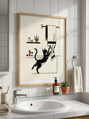 Playful Kitty Bathroom Art Print - Mid-Century Charm