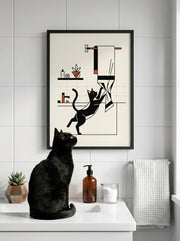 Playful Kitty Bathroom Art Print - Mid-Century Charm