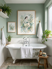 Serene Botanical Embrace - Watercolor Woman in Nature Wall Print