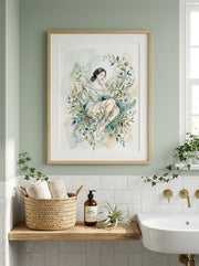 Framed - Serene Botanical Embrace - Watercolor Woman in Nature Wall Print