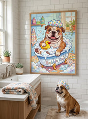 Joyful Bulldog Bubble Bath Art Print