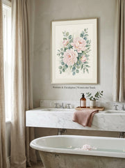 Framed - Elegant Blush Peony & Eucalyptus Watercolor Botanical Print