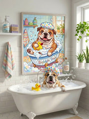 Joyful Bulldog Bubble Bath Art Print