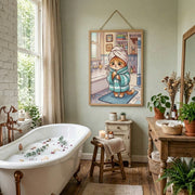 Misty Morning Kitten: Adorable Cat Bath Time Poster