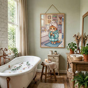Framed - Misty Morning Kitten: Adorable Cat Bath Time Poster
